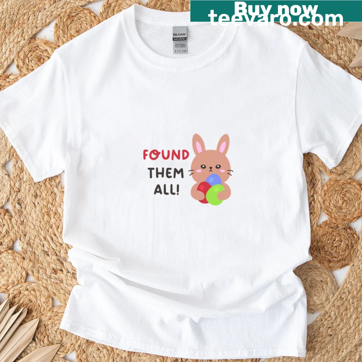 Cute Easter Bunny shirt with hidden eggs design — on a men's t-shirt