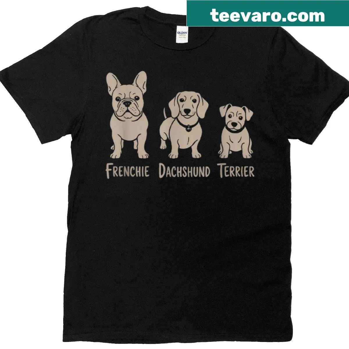 Cartoon design of Frenchie and Dachshund on a T-shirt — on a men's t-shirt