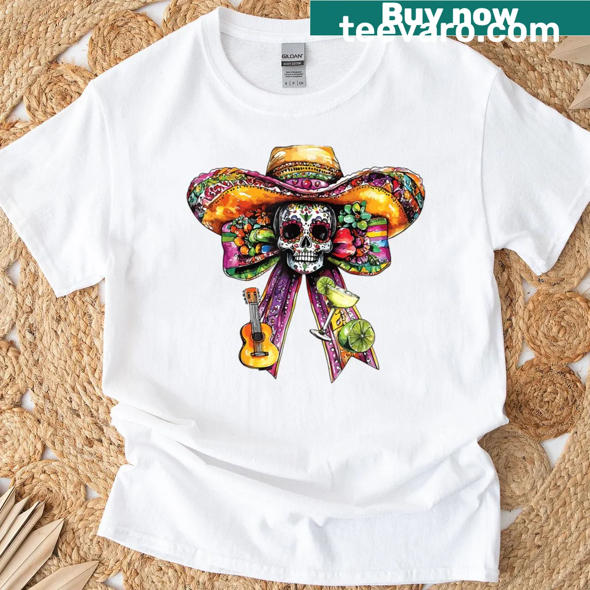 Funny skull with sombrero design for Cinco de Mayo — on a men's t-shirt