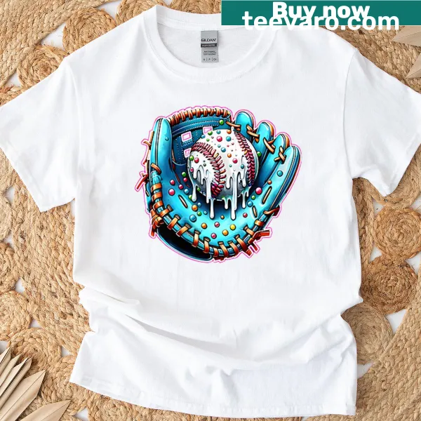 Cute ice cream graphic with baseball cap and drip text on T-shirt