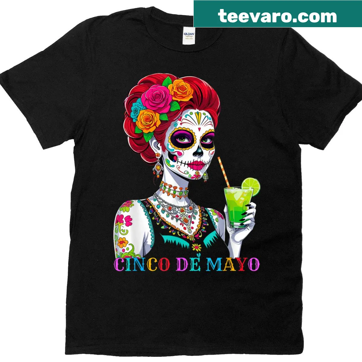Sugar skull illustration on a Women’s 5 De Mayo t-shirt — on a men's t-shirt