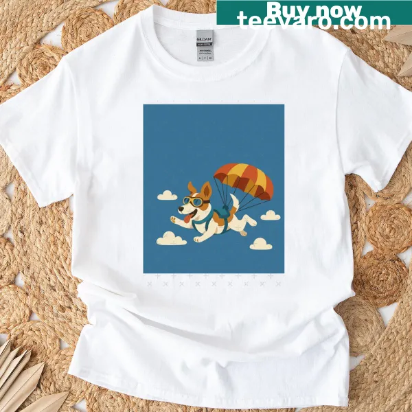 Cartoon dog skydiving with parachute design