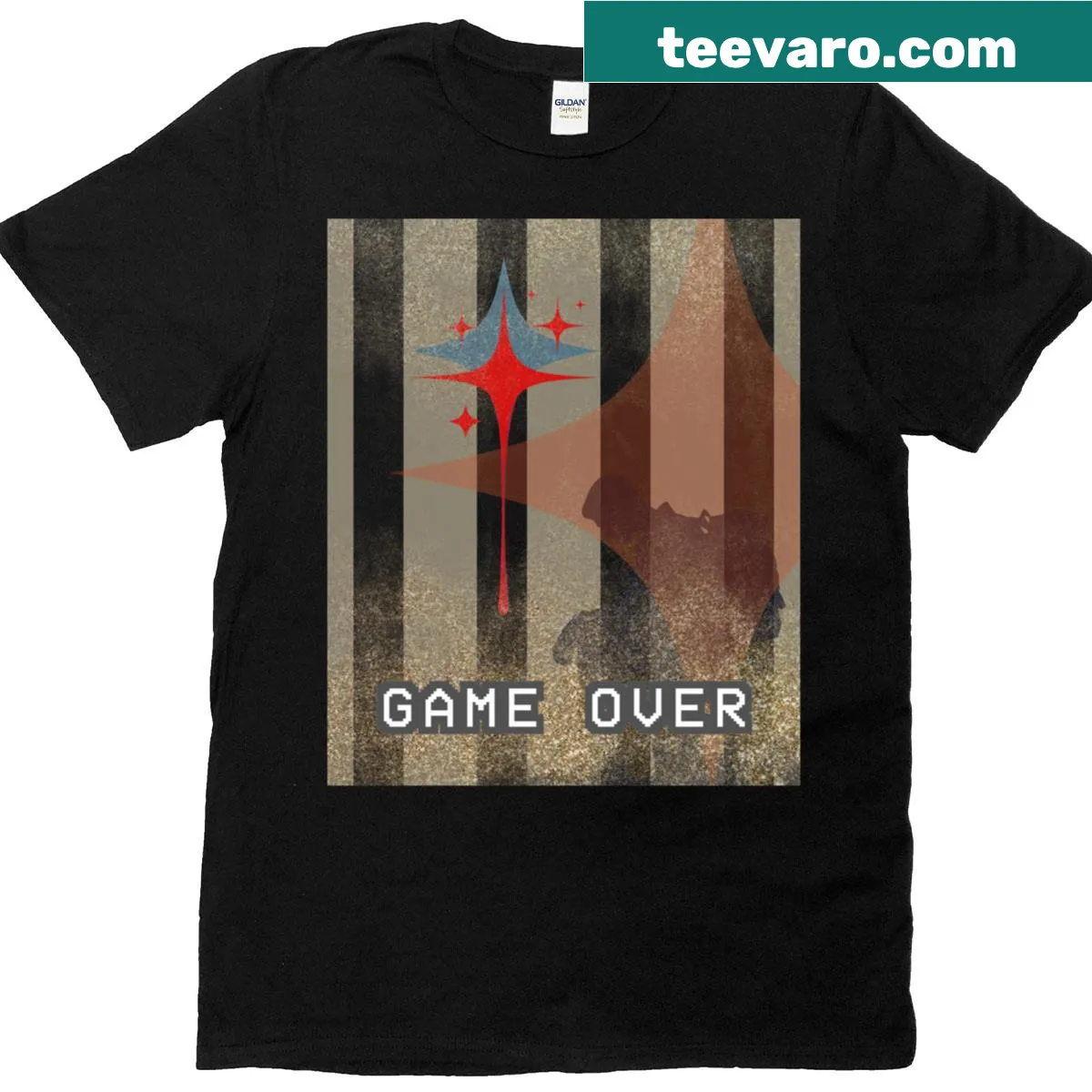 Game Over typography graphic on a fitted scoop t-shirt — on a men's t-shirt
