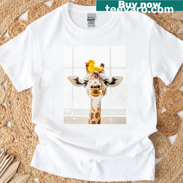 Cartoon giraffe in a bubble bath in a bathtub illustration