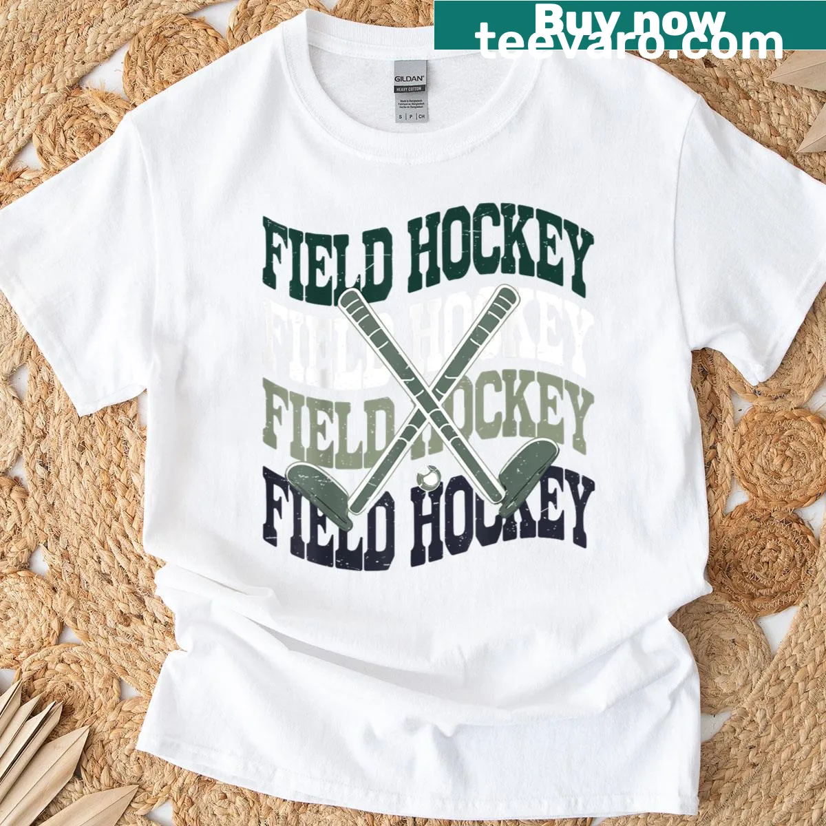 Cute graphic of a girl playing field hockey — on a men's t-shirt