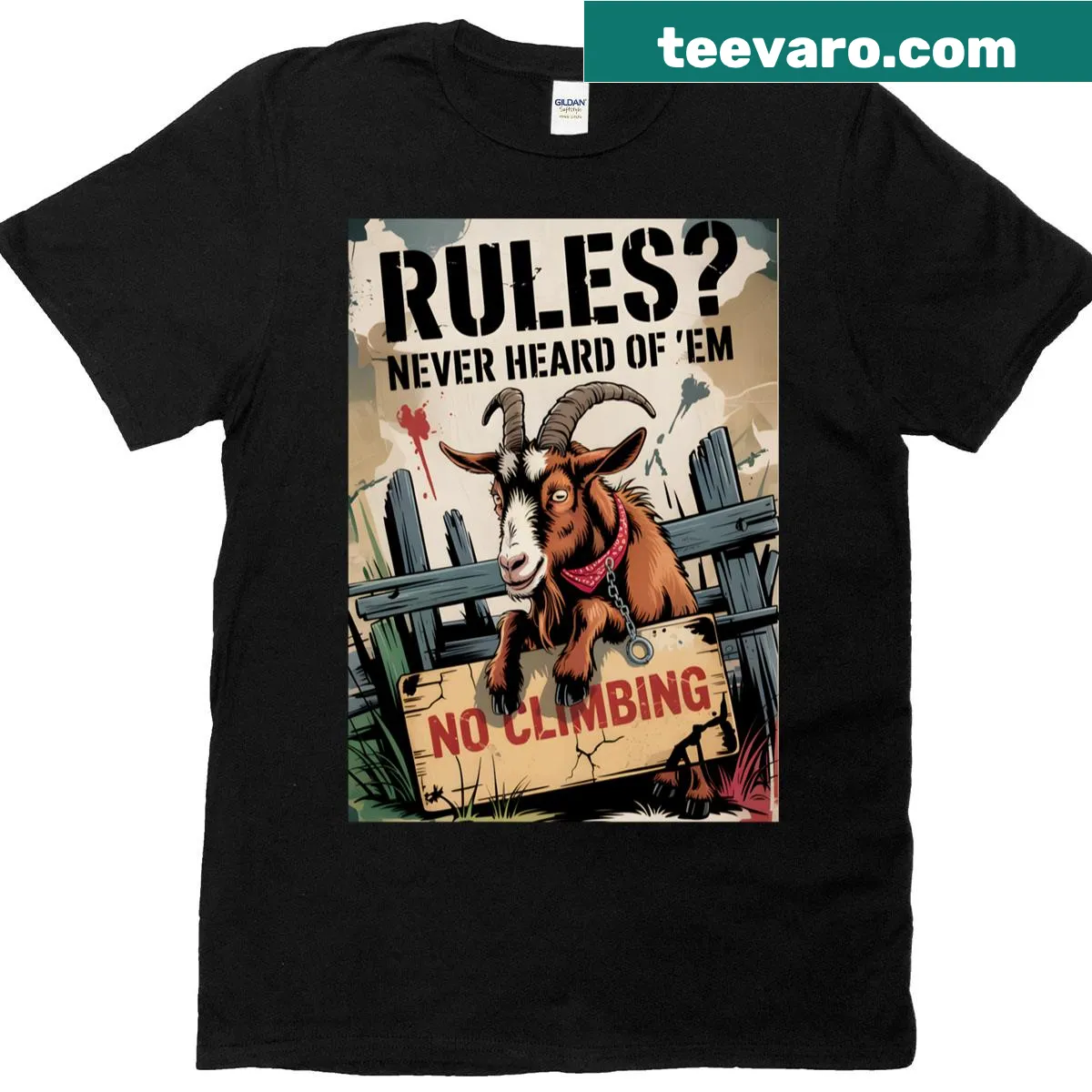 T-shirt featuring a bold graphic that says 'Goat Rules' — on a men's t-shirt