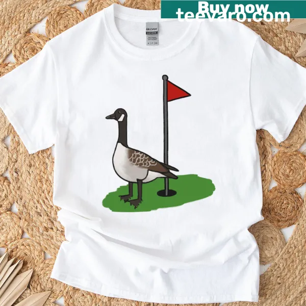 Cartoon goose on a golf course illustration