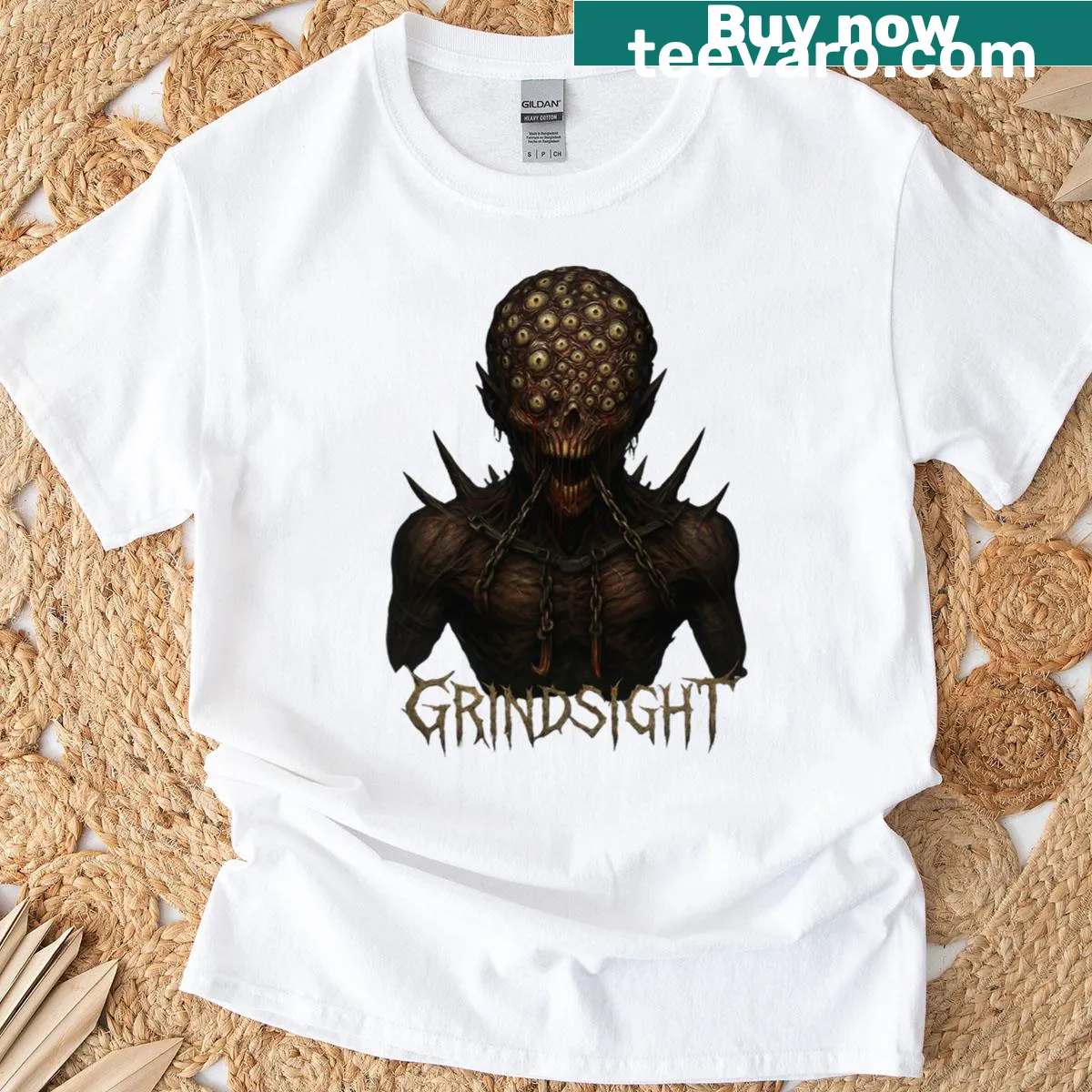 Graphic T-shirt featuring an illustration of an eye in distress — on a men's t-shirt