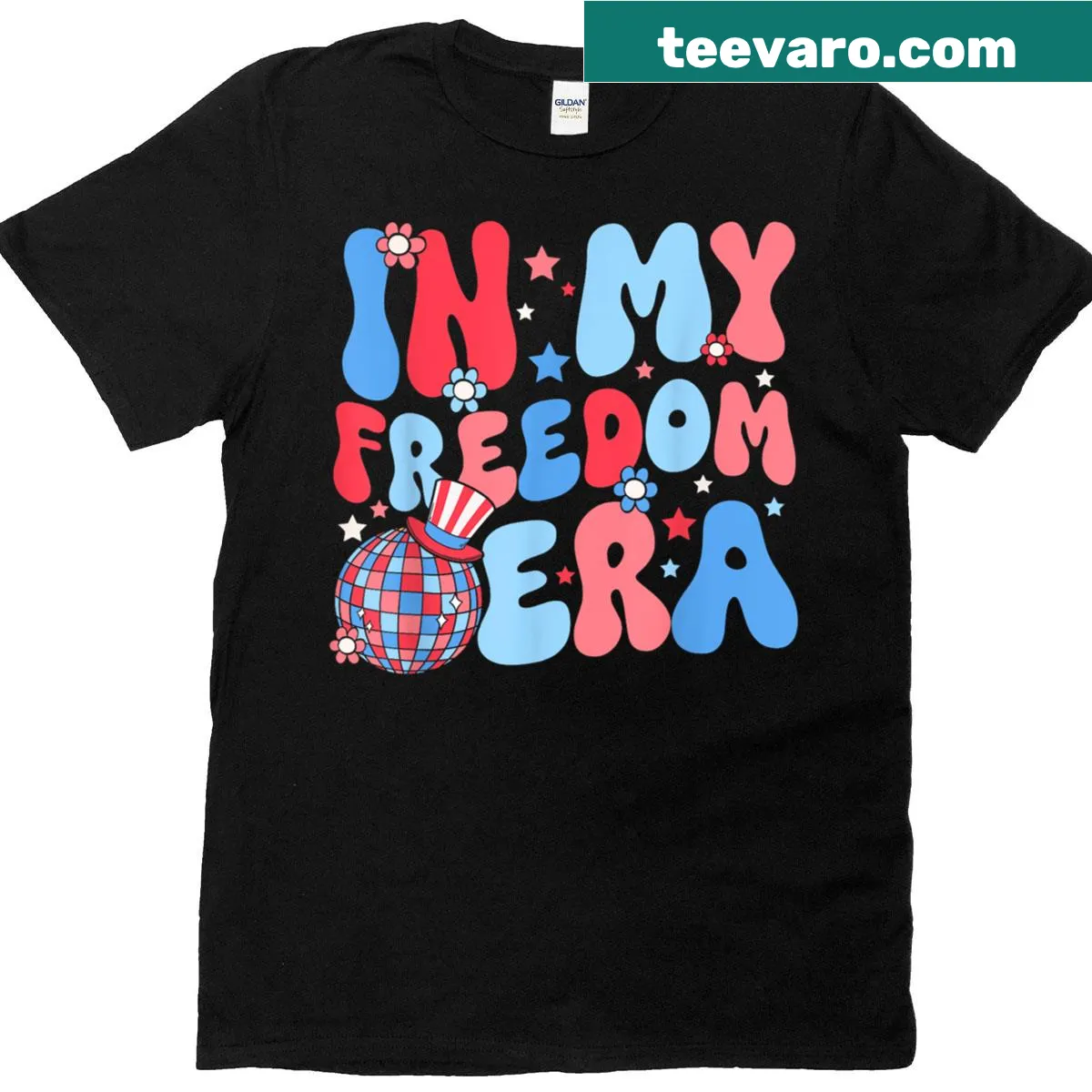 Retro Fourth of July T-shirt with groovy freedom theme — on a men's t-shirt