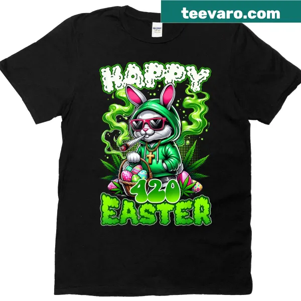Funny Easter Bunny T-shirt with a cannabis theme for 420