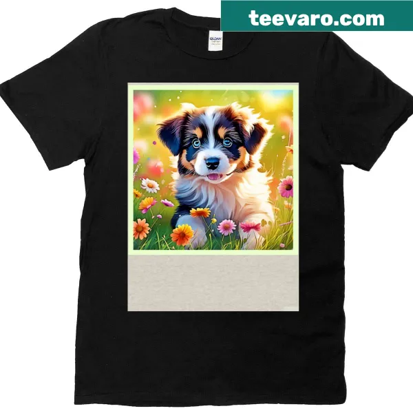 T-shirt featuring a happy Australian Shepherd puppy design