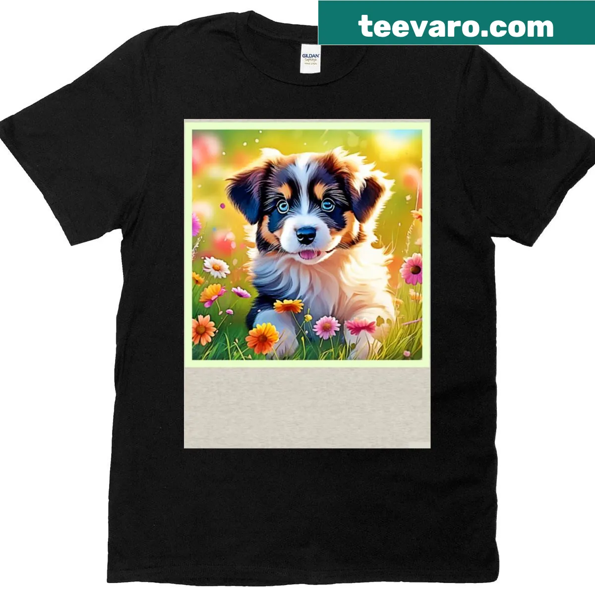 T-shirt featuring a happy Australian Shepherd puppy design — on a men's t-shirt