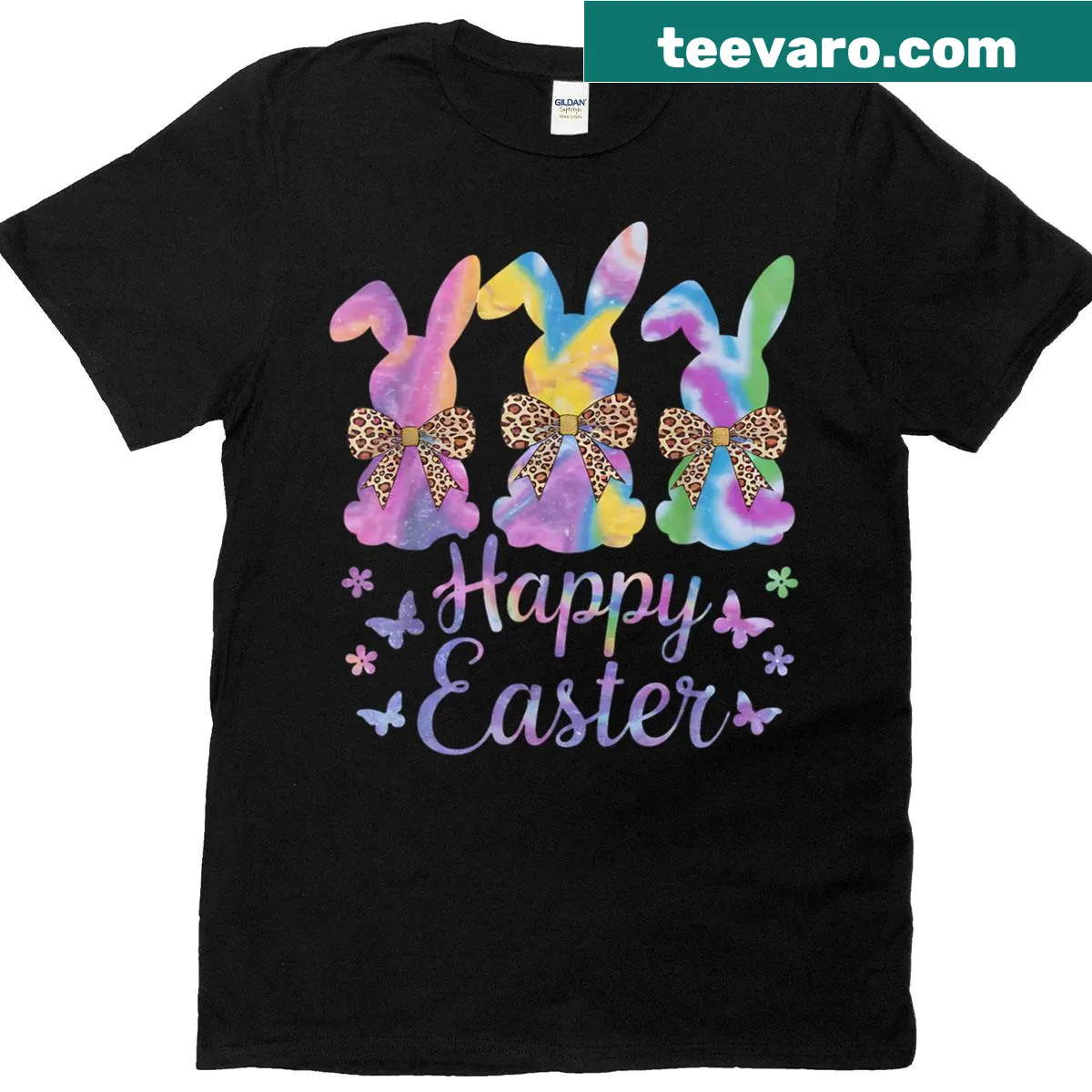 Playful tie-dye bunny rabbit T-shirt for kids and girls — on a men's t-shirt