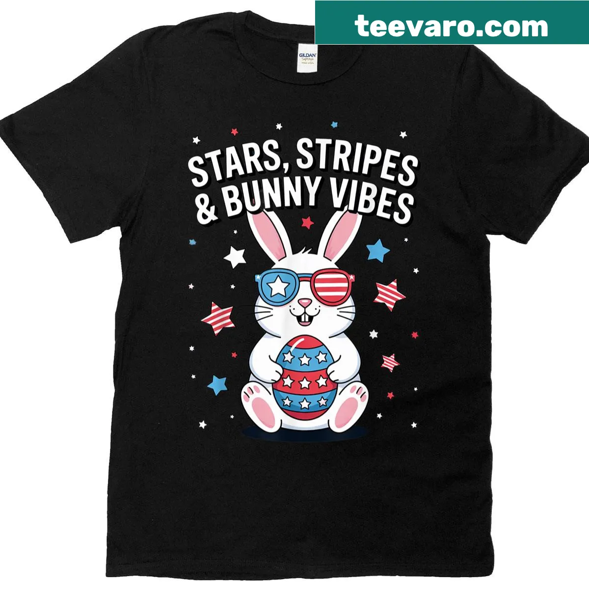 T-shirt with a bunny and USA flag design featuring stars and stripes — on a men's t-shirt