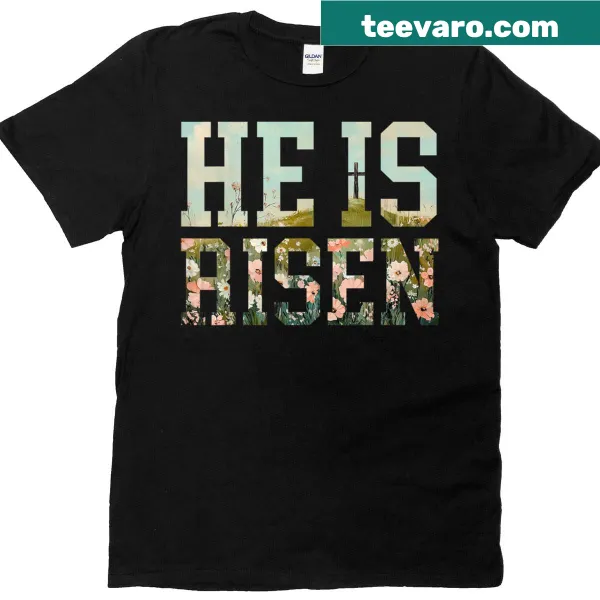Wildflower illustration with 'He Is Risen' text for Easter.