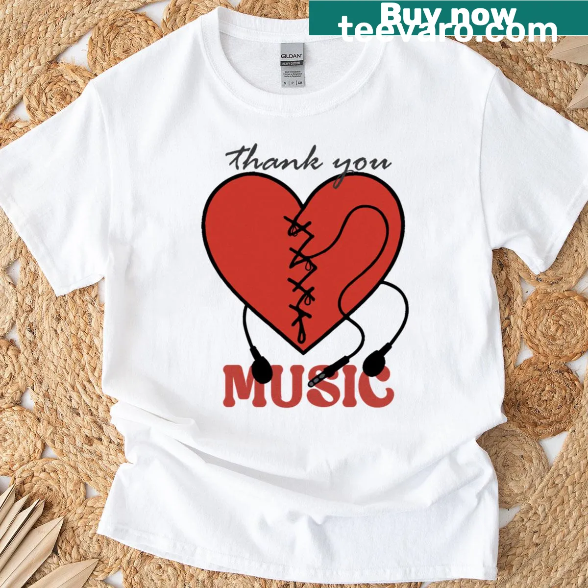 Typography T-shirt with 'Healed With Music' message — on a men's t-shirt