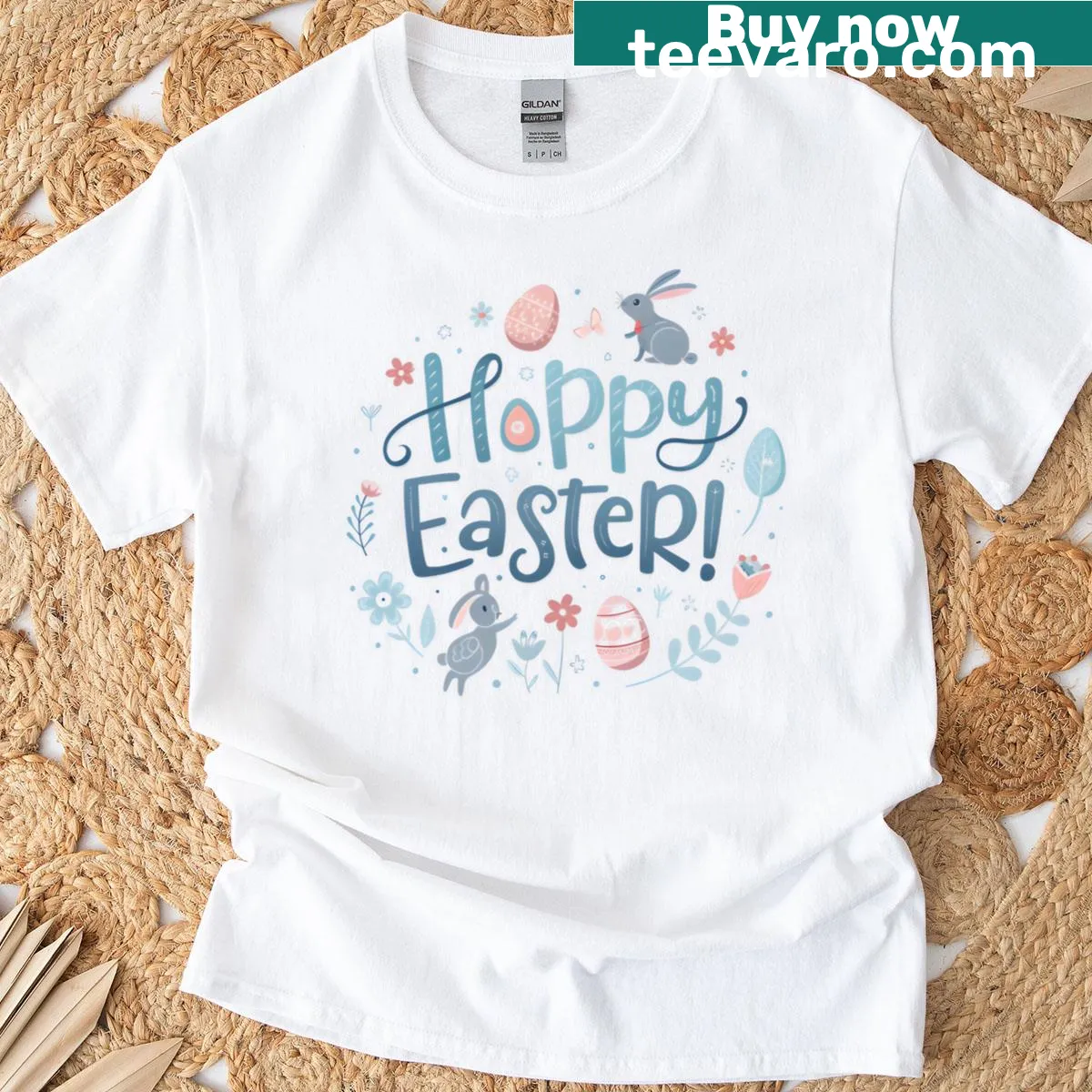 Cute bunny and egg graphic on an Easter t-shirt — on a men's t-shirt