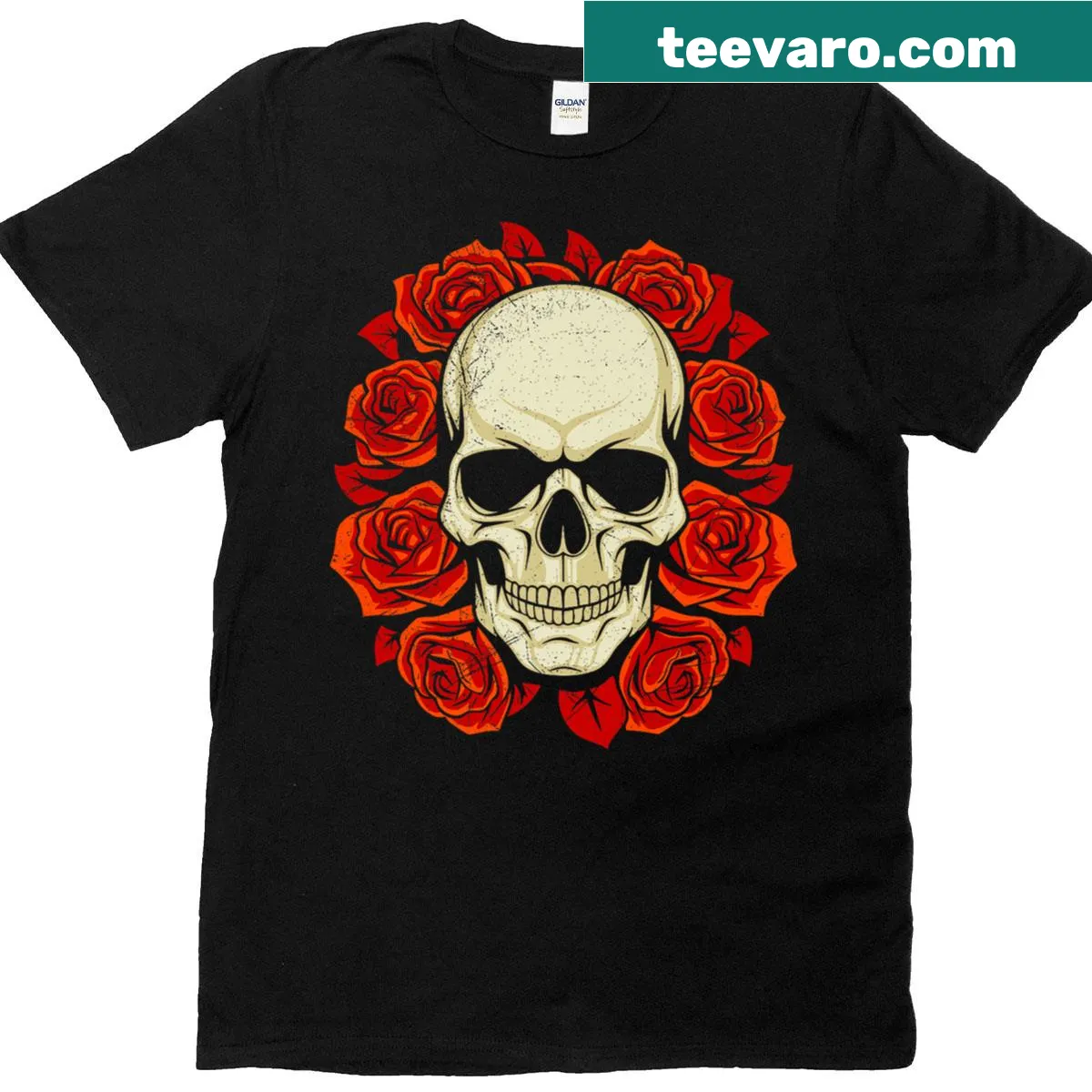 Funny skull and roses graphic on a premium T-shirt — on a men's t-shirt