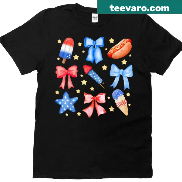 Cartoon hot dog and ice cream graphic with patriotic elements
