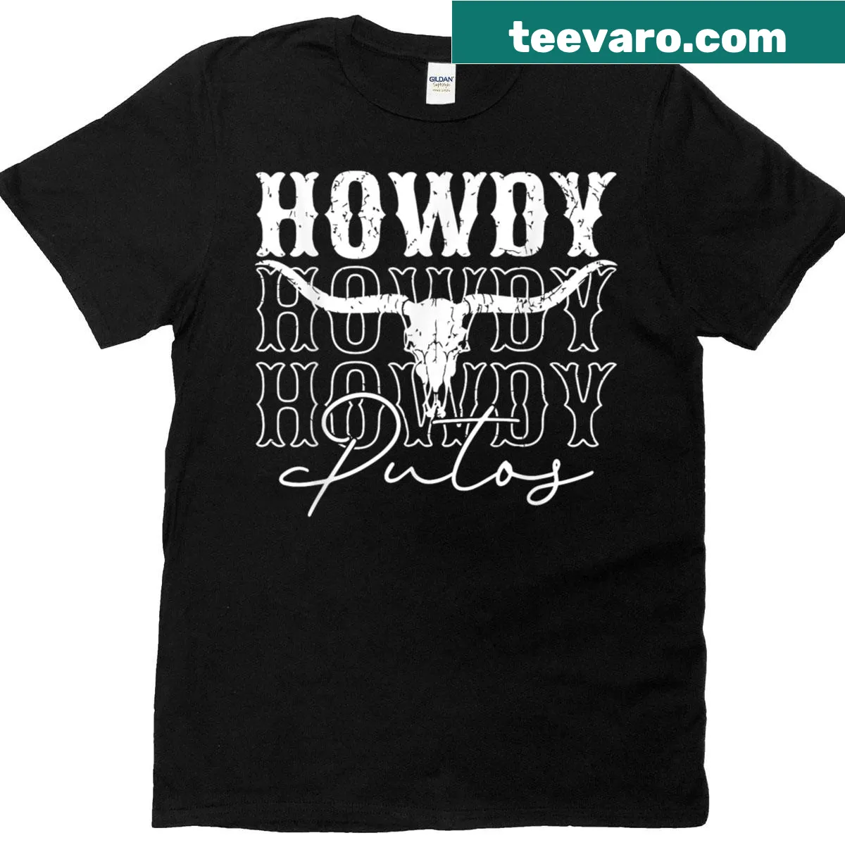 Bull skull graphic on a cowboy-themed western t-shirt — on a men's t-shirt
