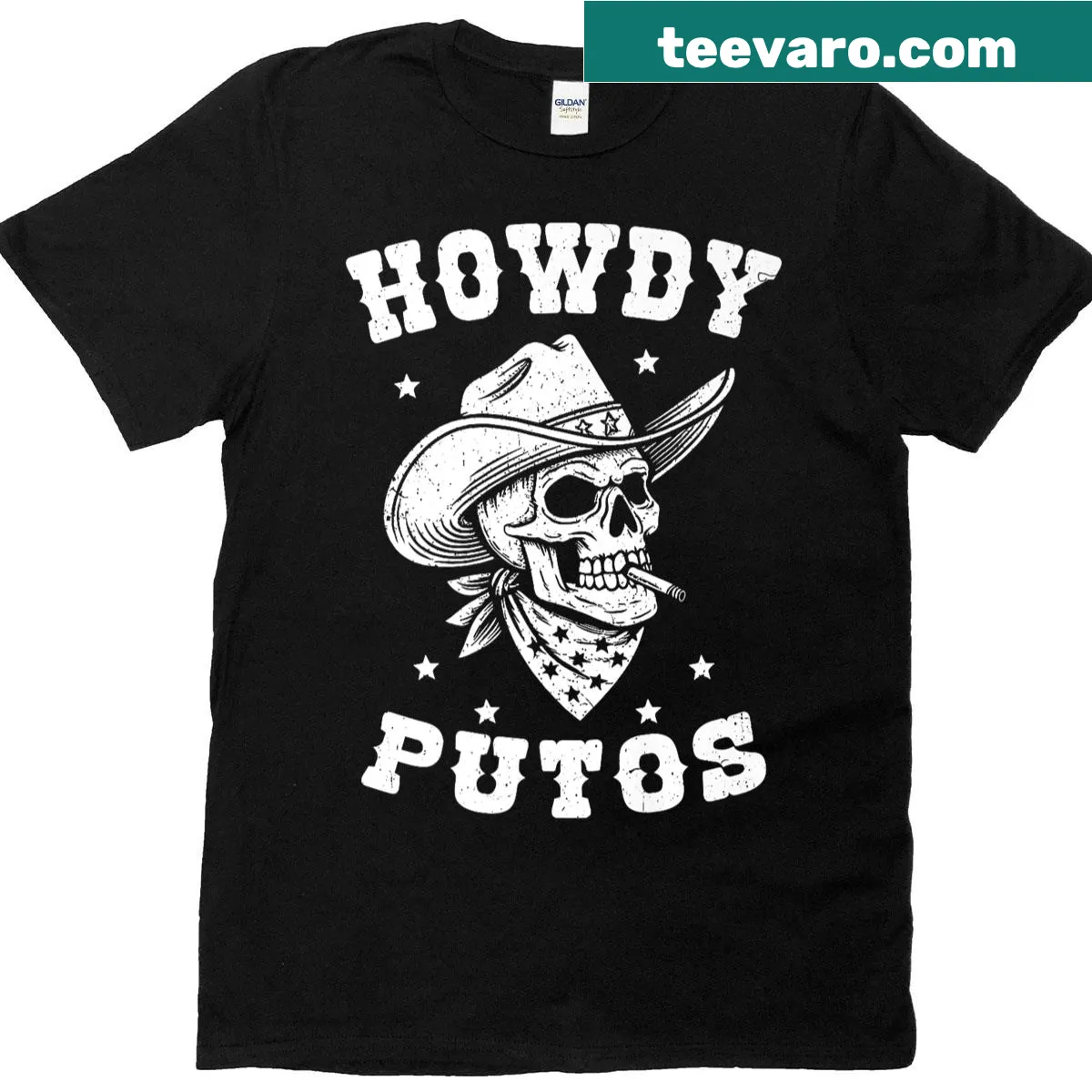 Cartoon bull skull graphic on T-shirt — on a men's t-shirt