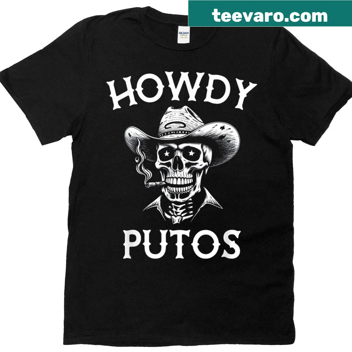Funny retro cowboy skull graphic with Spanish text on a t-shirt — on a men's t-shirt