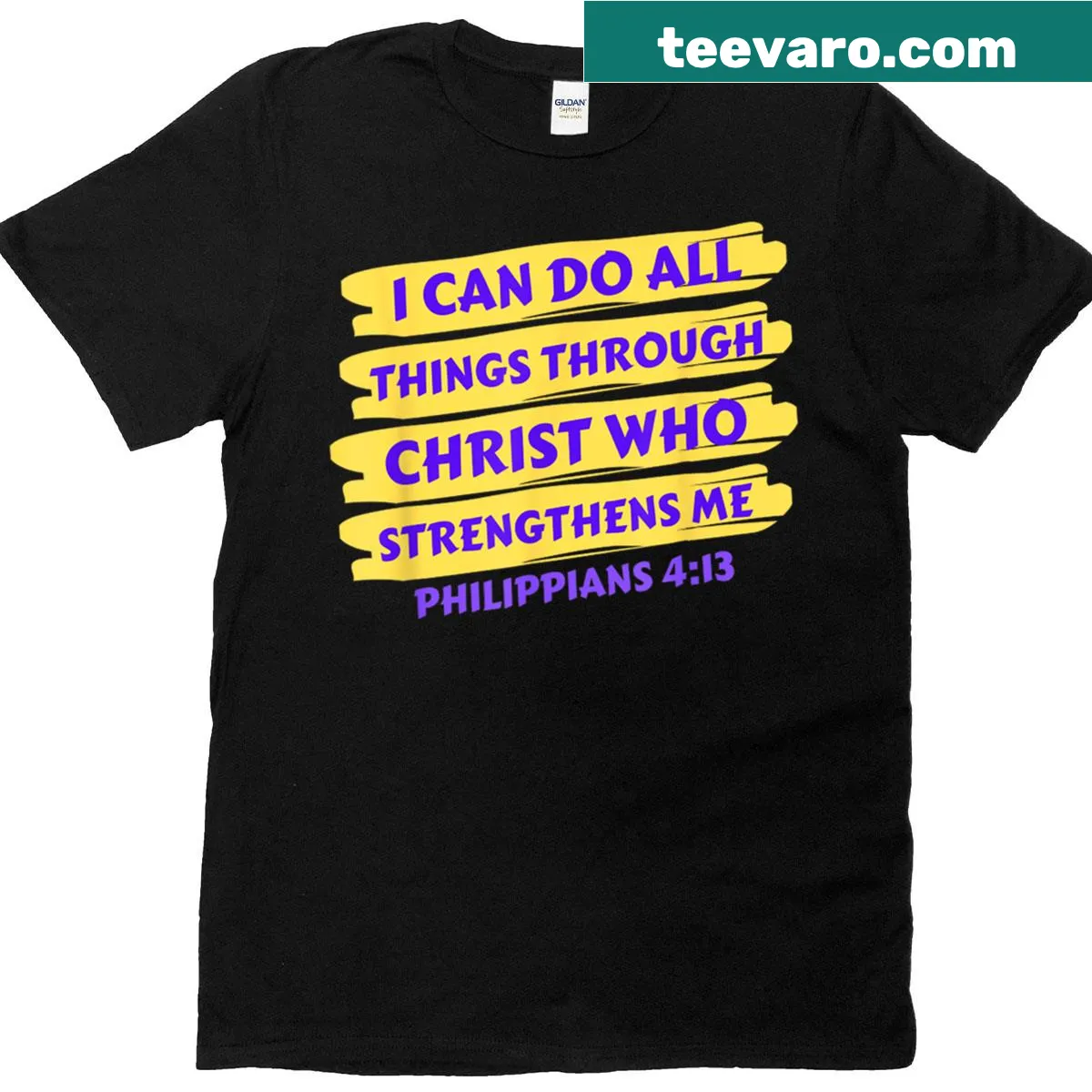 Inspirational T-shirt featuring the phrase 'I Can Do All Things Through Christ Who Strengthens Me' — on a men's t-shirt
