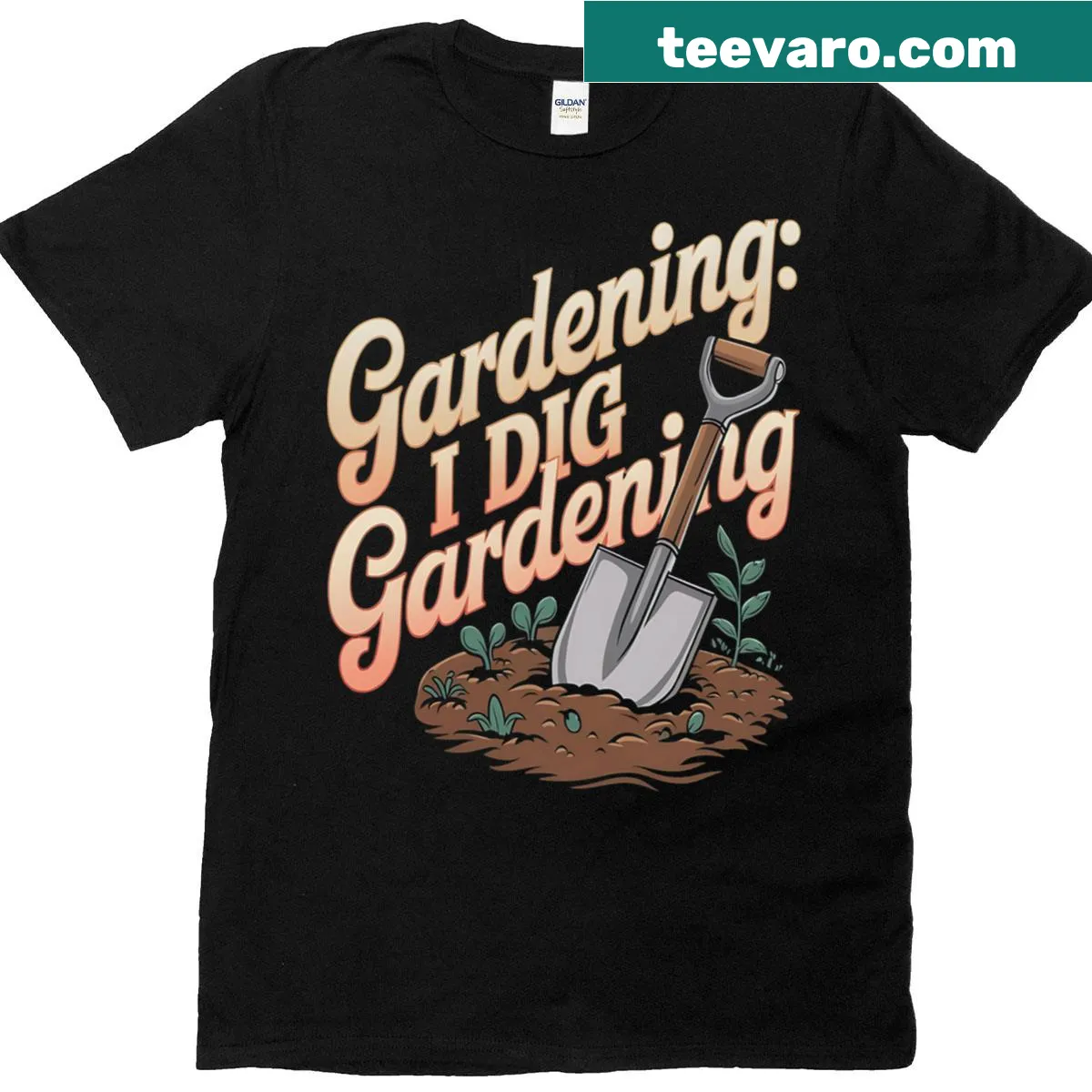 I Dig Gardening T-shirt featuring inspirational gardening graphics — on a men's t-shirt