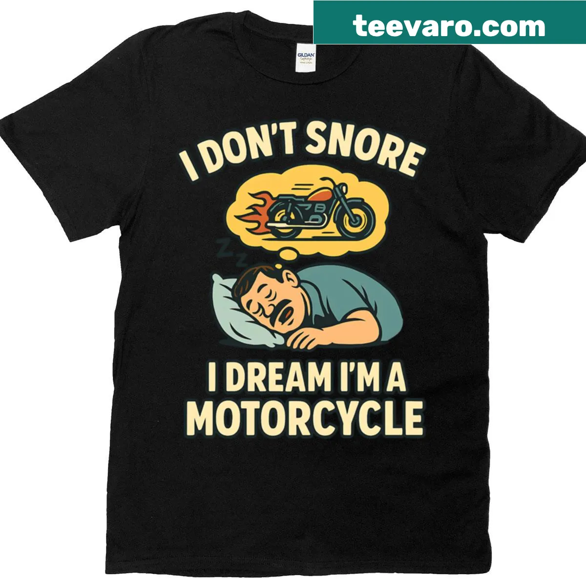 Funny motorcycle-themed t-shirt with the phrase about dreaming of bikes. — on a men's t-shirt