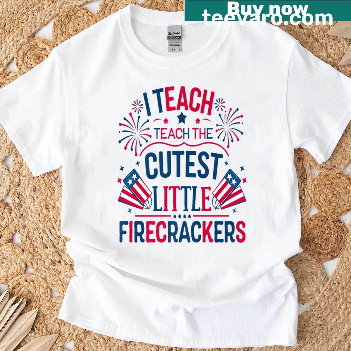 T-shirt with the phrase 'I Teach The Cutest Little Firecrackers' — on a men's t-shirt