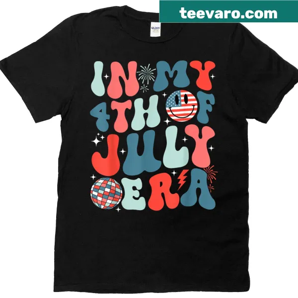 Retro July Fourth T-shirt with groovy text celebrating freedom