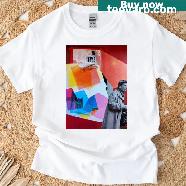 T-shirt displaying the phrase 'In Time We Become Them' in thoughtful typography