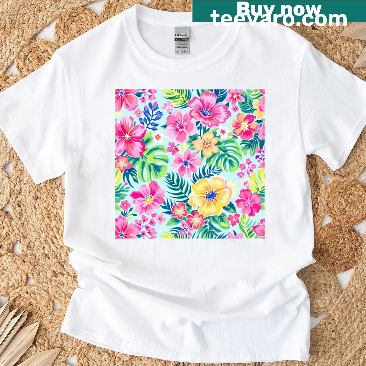 Floral painting T-shirt inspired by island blooms — on a men's t-shirt