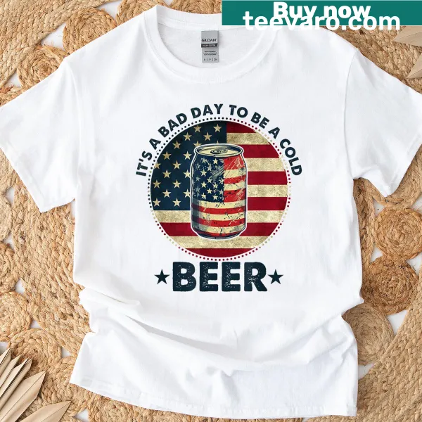 Humorous typography design featuring US flag and beer phrase