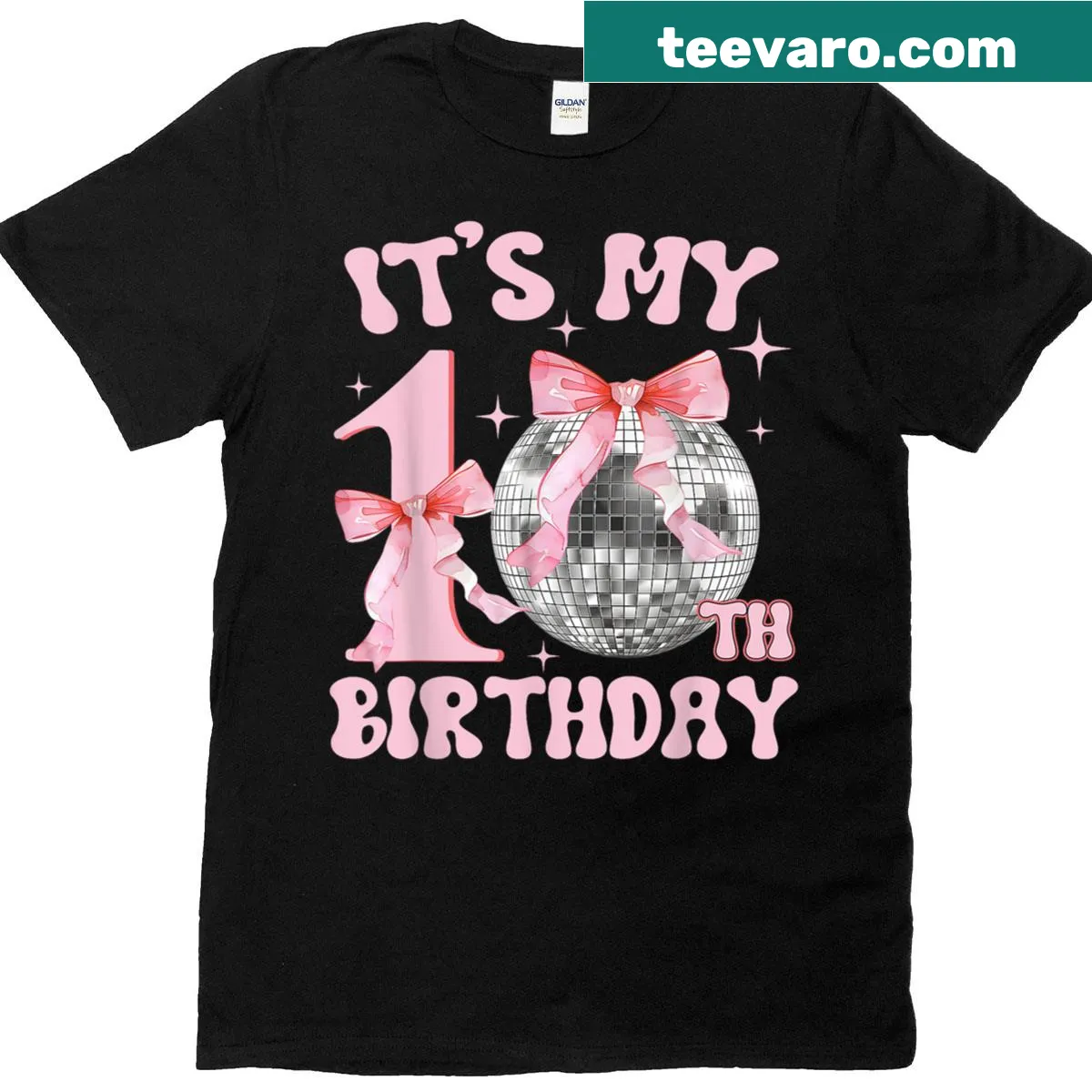 Birthday girl t-shirt with disco theme and bow graphic — on a men's t-shirt
