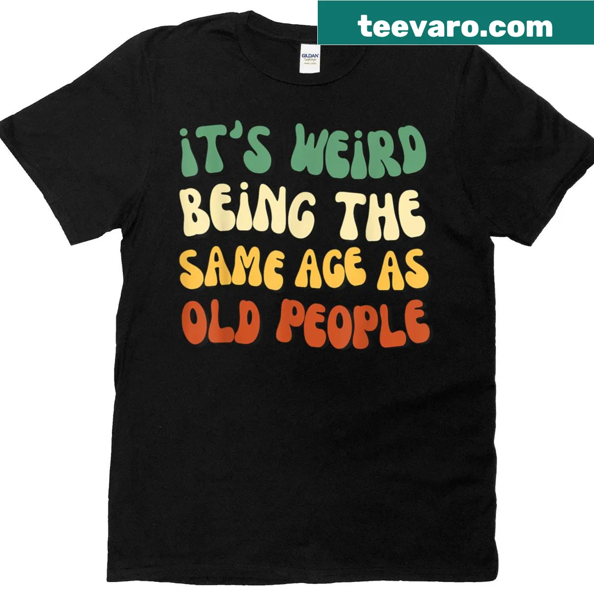 Funny t-shirt with aging phrase — on a men's t-shirt