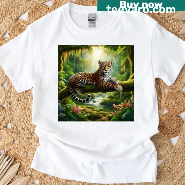 Illustration of a jaguar on a nature-themed t-shirt