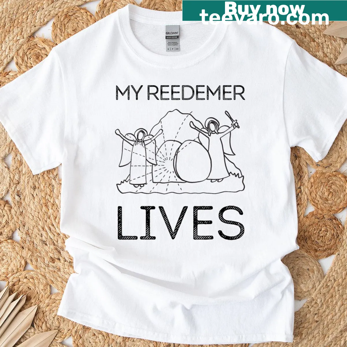 Faith-themed Easter t-shirt with message about Jesus's sacrifice. — on a men's t-shirt