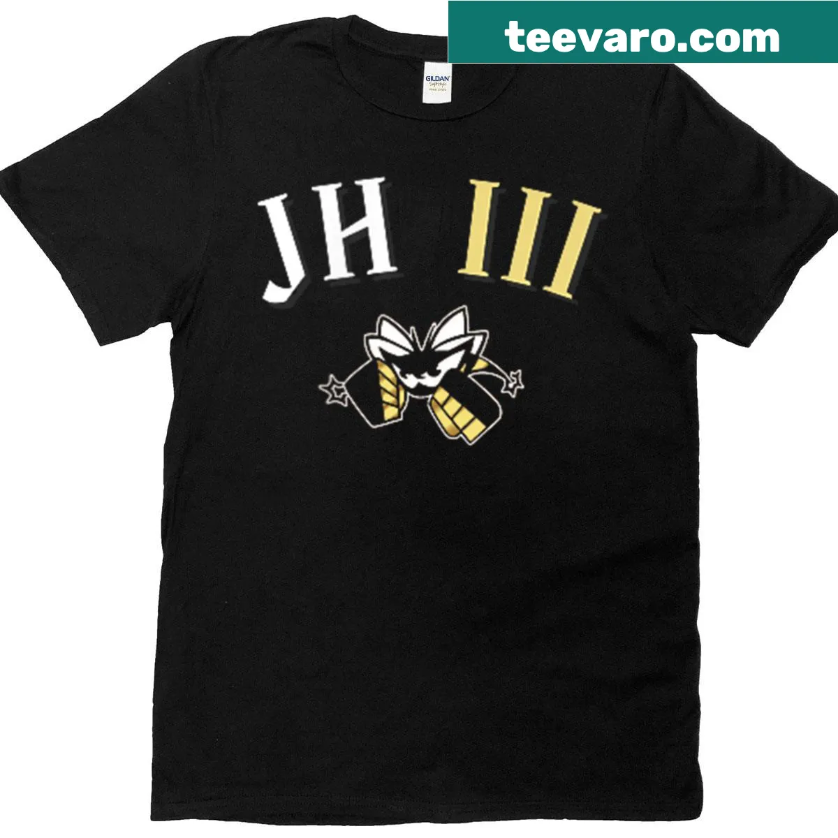 Playful Jh III Akb t-shirt with bold text design. — on a men's t-shirt