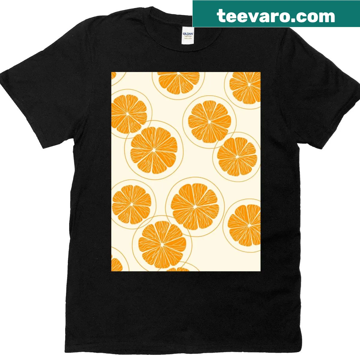 T-shirt featuring a graphic of juicy oranges for fruit lovers. — on a men's t-shirt