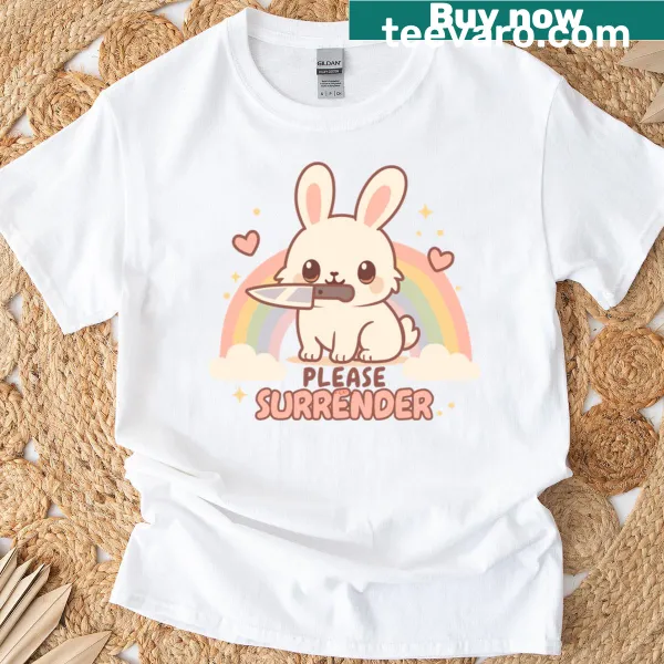 Cute shirt with kawaii bunny holding a knife