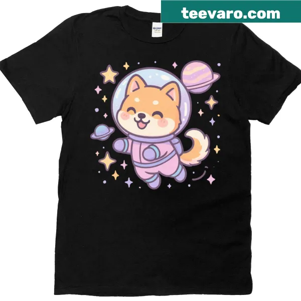 Chibi Shiba Inu in space graphic T-shirt