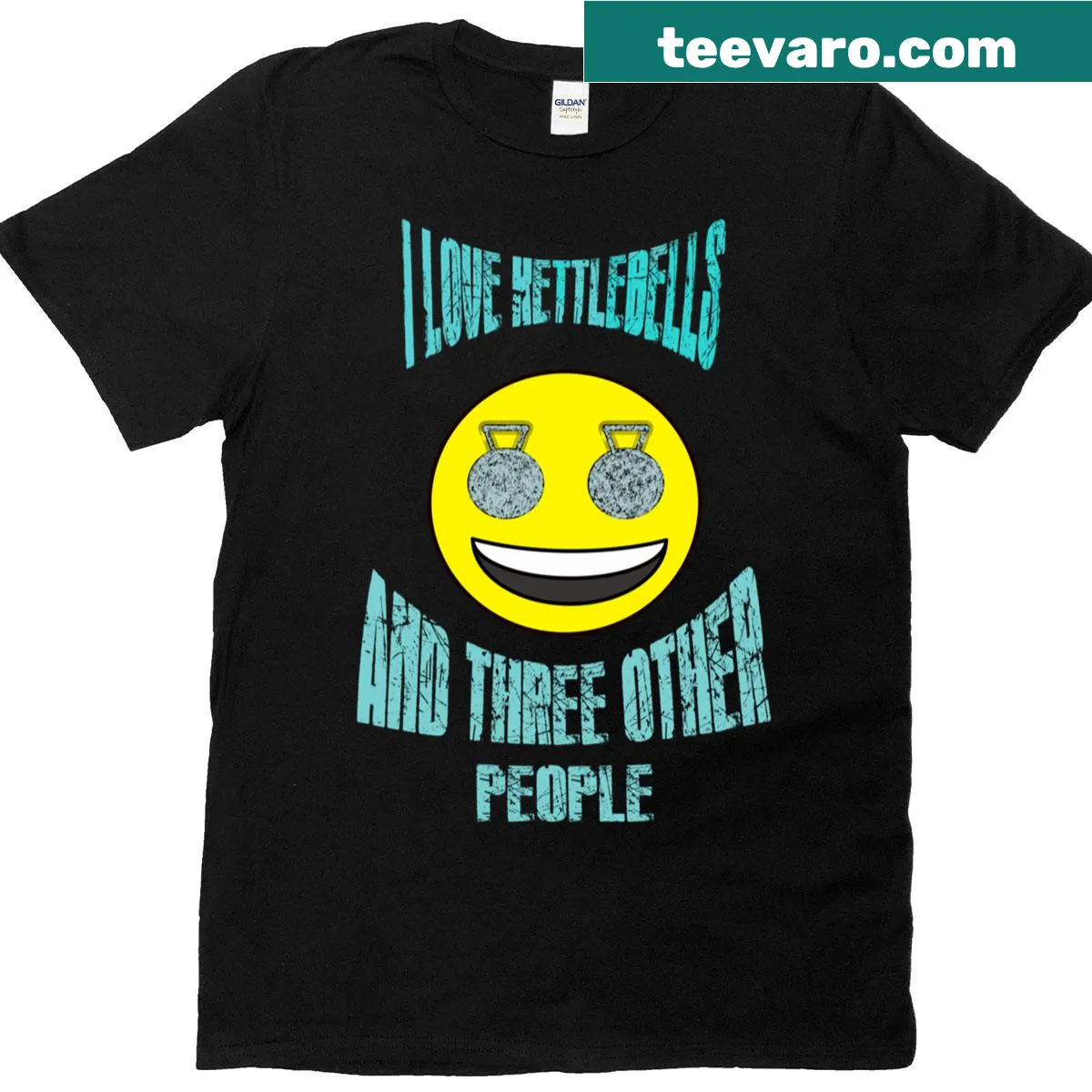 Kettlebell graphic with bold text on a T-shirt — on a men's t-shirt