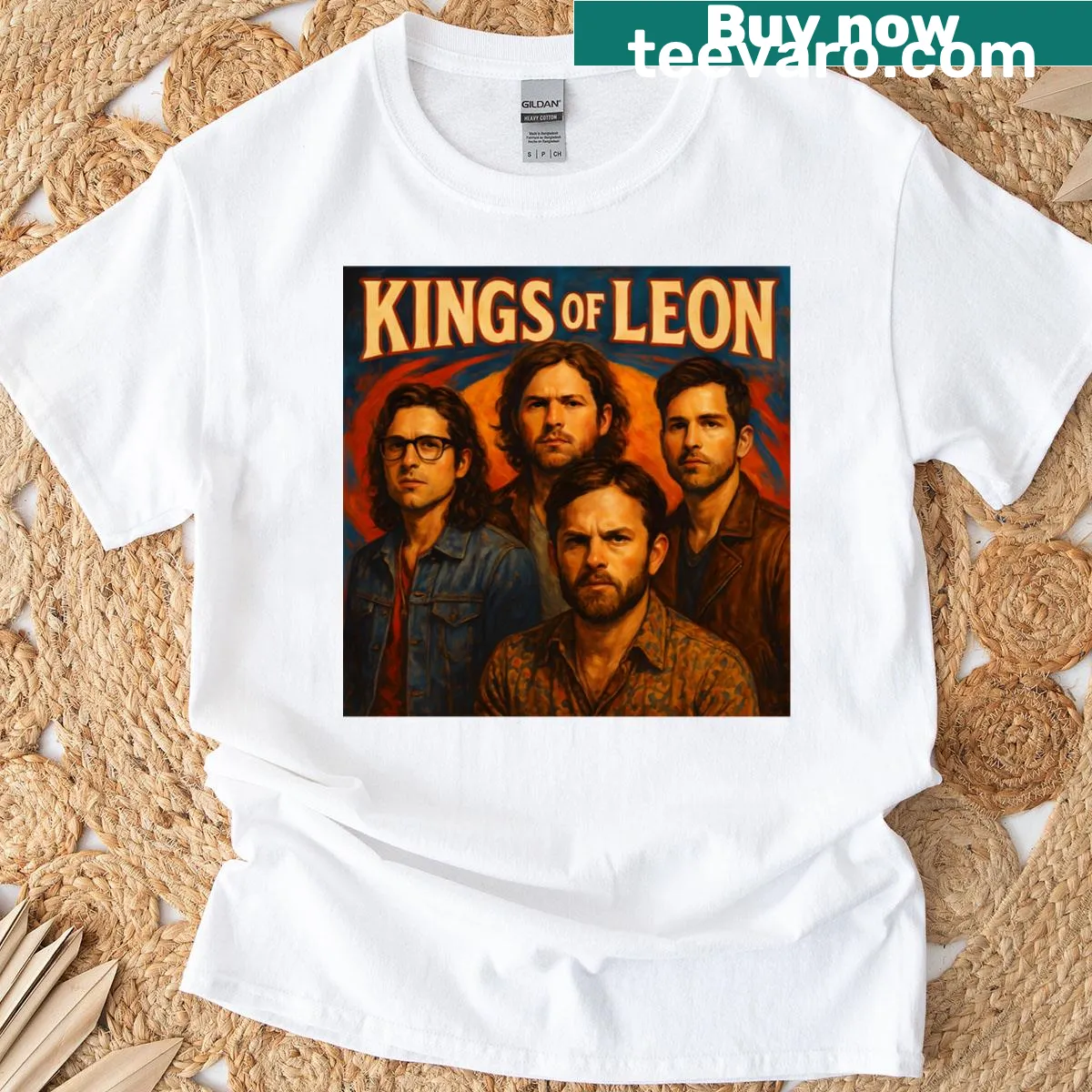 Artistic fan art design dedicated to Kings Of Leon on a T-shirt — on a men's t-shirt