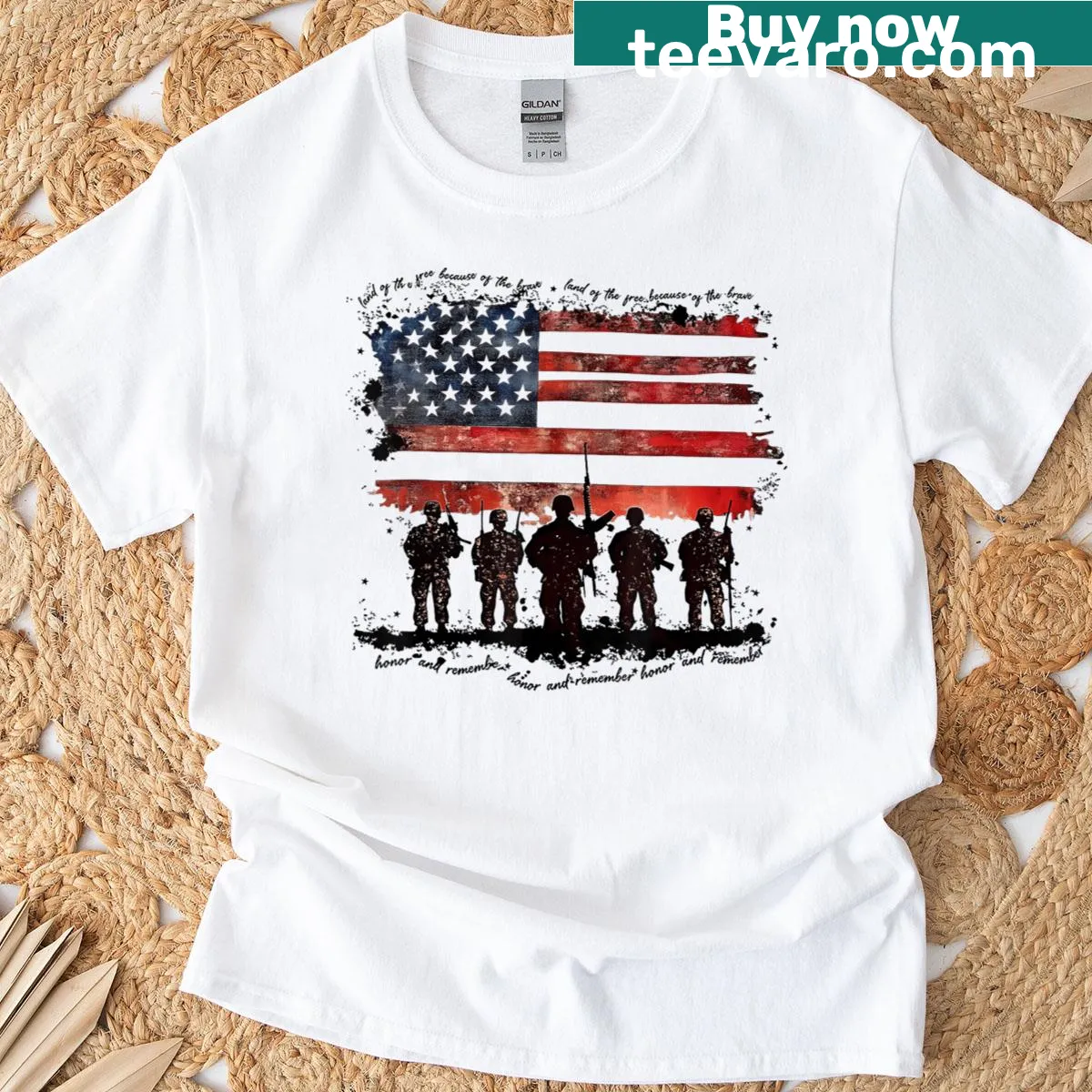 Tribute design honoring veterans with patriotic text on a T-shirt — on a men's t-shirt