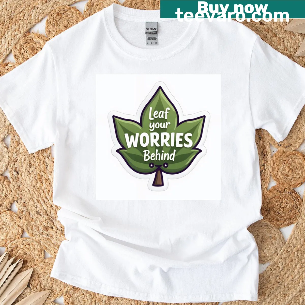 Cute leaf illustration promoting positivity on a t-shirt — on a men's t-shirt