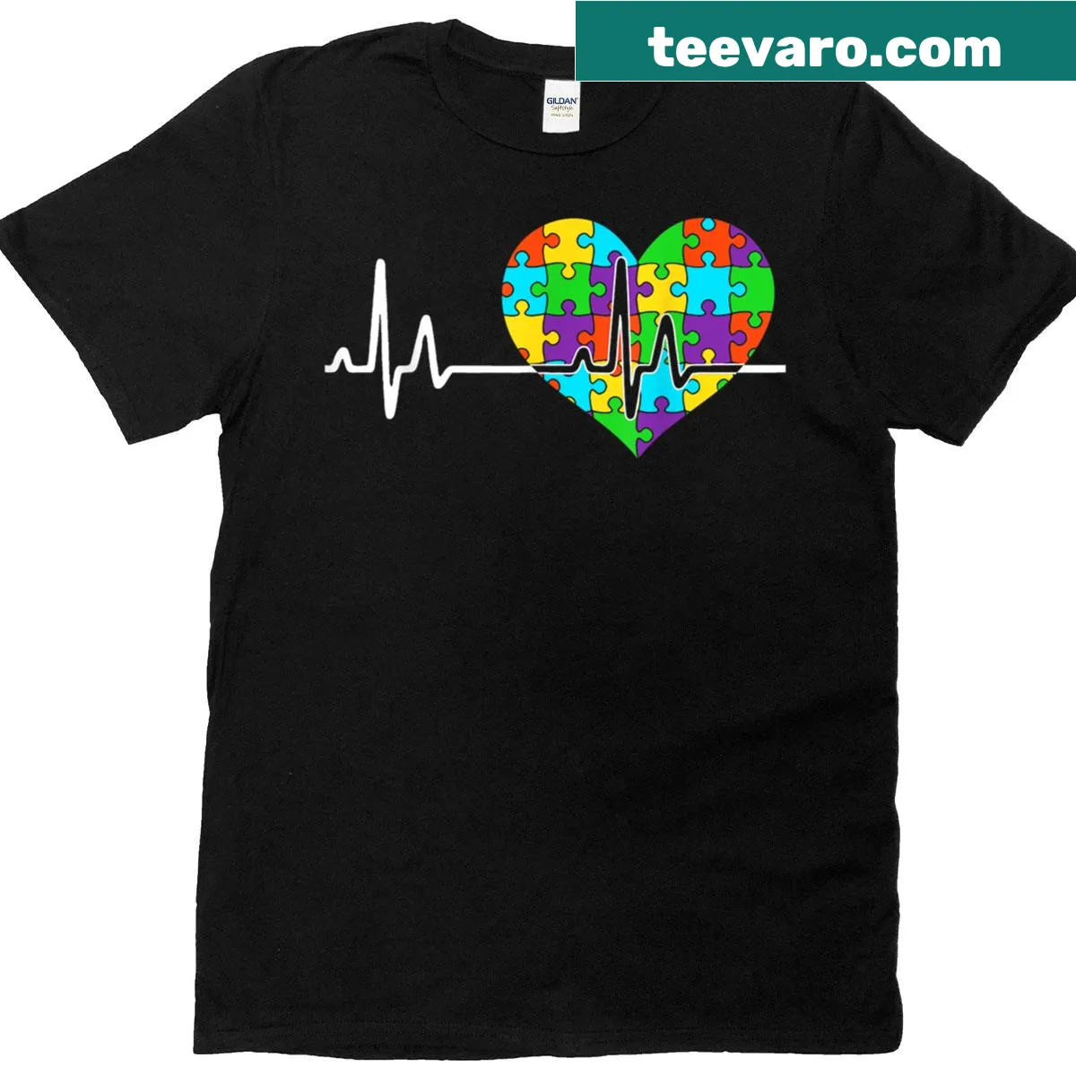Heart puzzle design T-shirt promoting autism awareness — on a men's t-shirt
