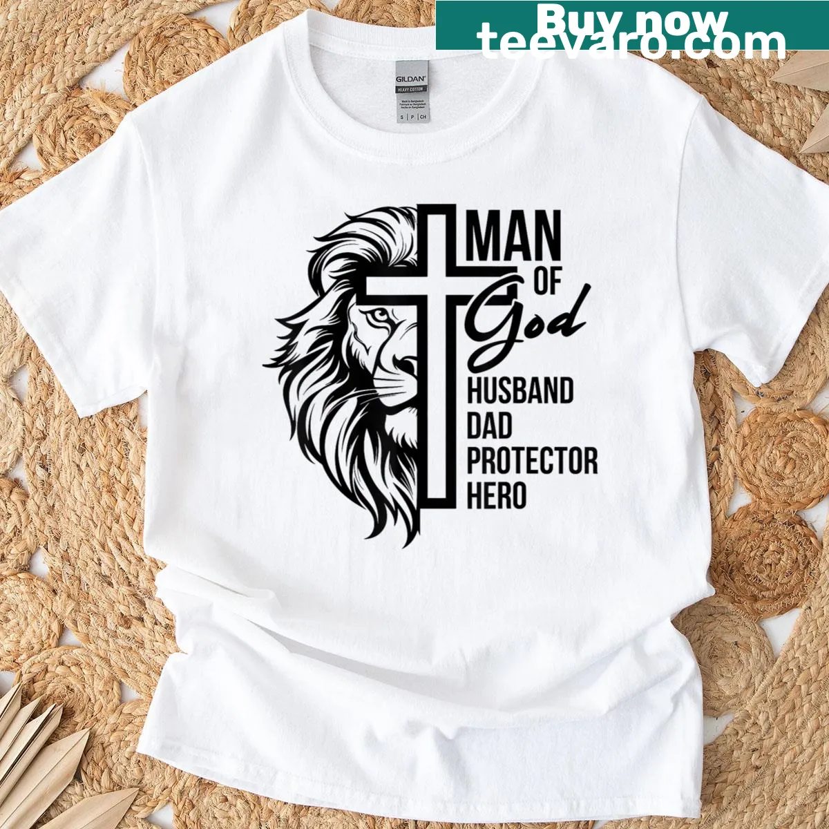 Christian dad T-shirt with typography design celebrating fatherhood — on a men's t-shirt