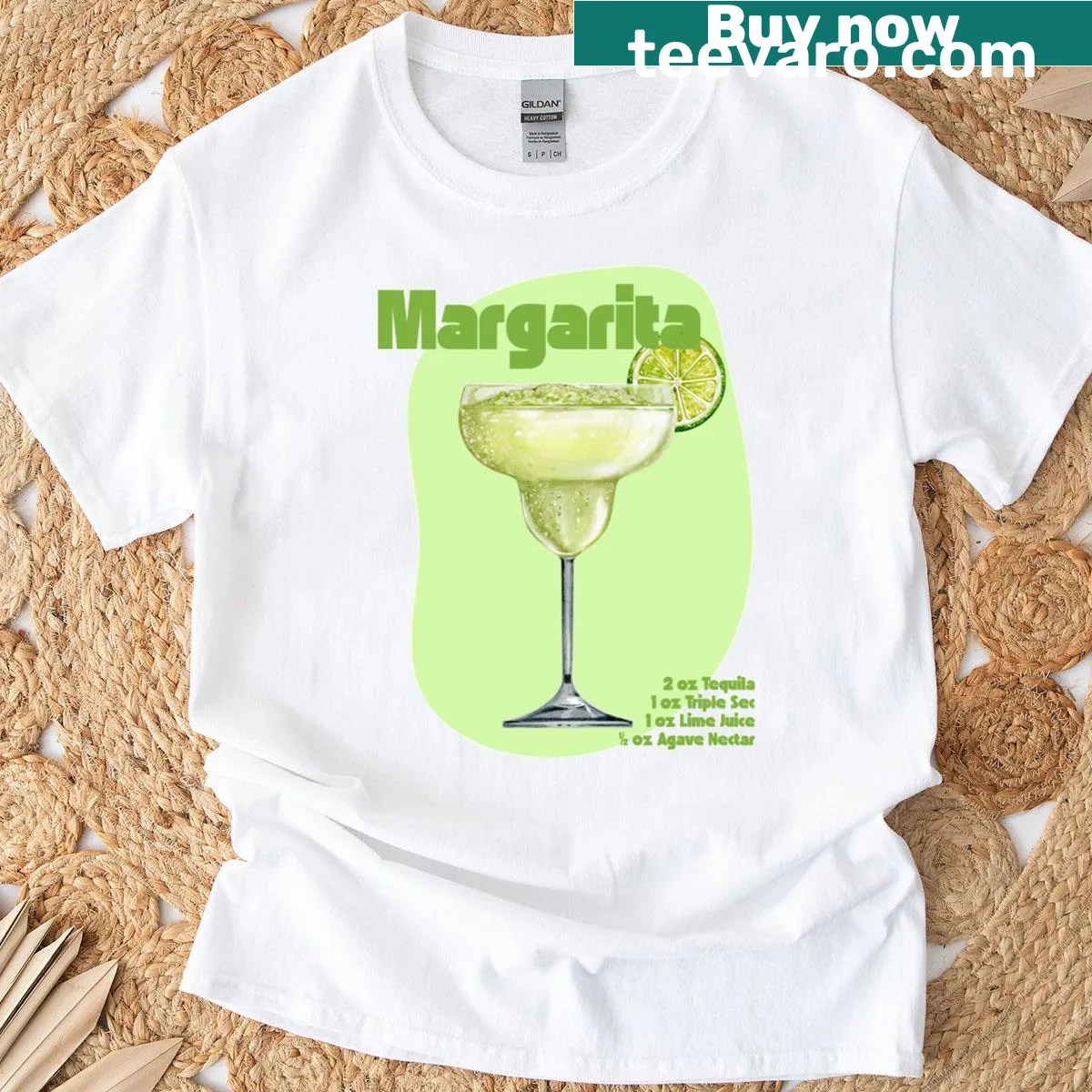 Illustration of a margarita cocktail recipe on a T-shirt — on a men's t-shirt