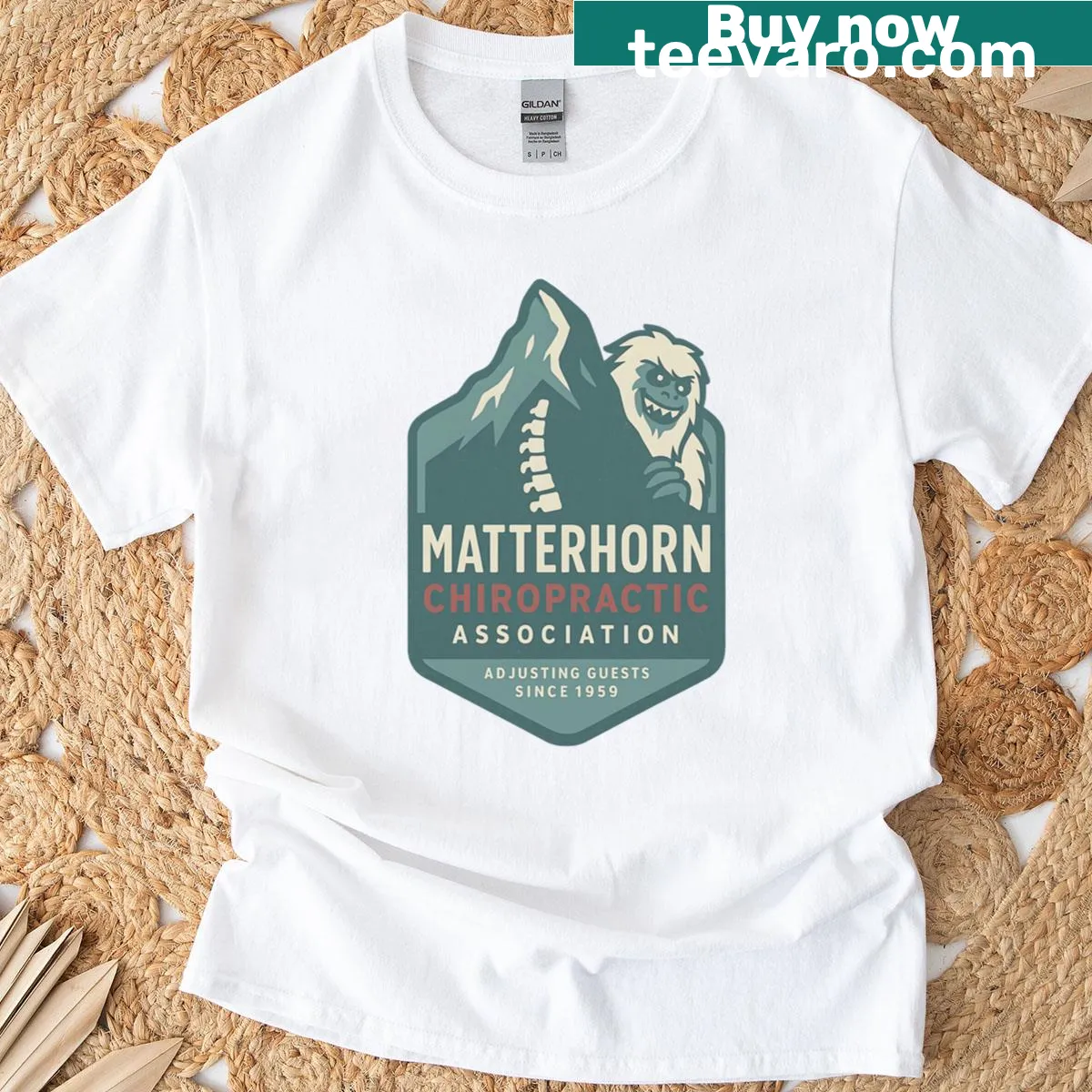 Retro Matterhorn Chiropractic Association logo T-shirt — on a men's t-shirt